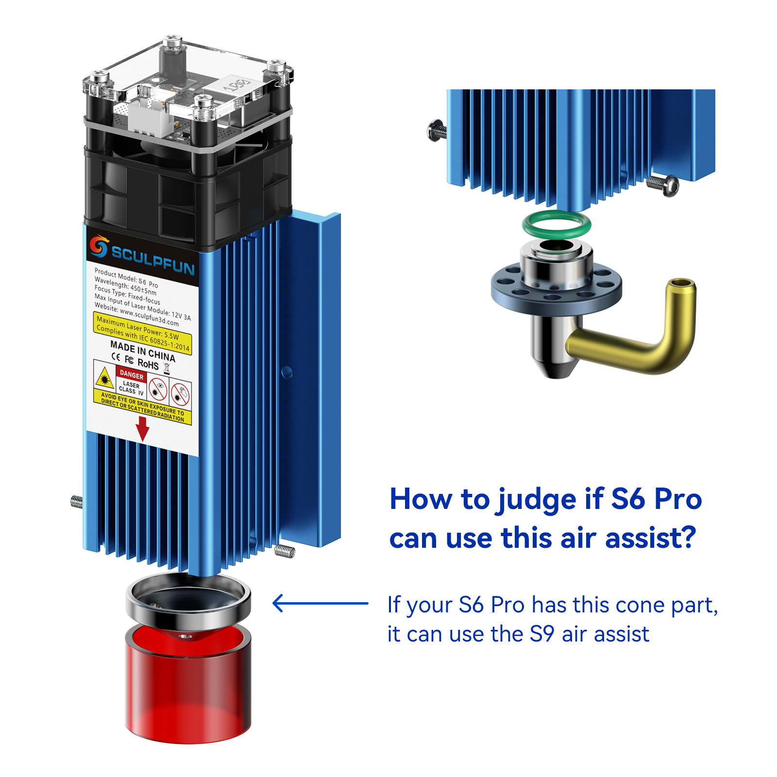 SCULPFUN S9 Air Assist Nozzle  - Air Assist Pump Laser review and price